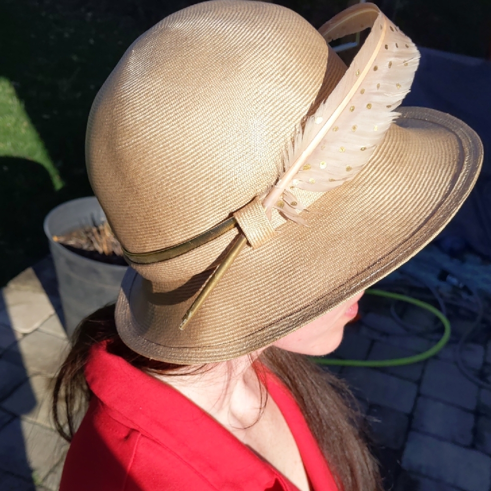Adolfo Tan Feathered Women's Hat